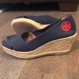 Tory Burch navy wedges